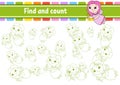 Find and count. Young fairy. Education developing worksheet. Activity page. Puzzle game for children. Logical thinking training.