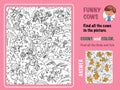 Find cows in the picture, count and color. Game for kids. Puzzle with hidden animals. Black and white outline for