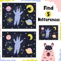 Find 5 differences activity game for kids