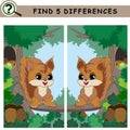 Find 5 differences. Cartoon character squirrel on tree. Royalty Free Stock Photo