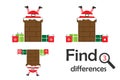 Find 3 differences, christmas game for children, Santa in chimney cartoon, education game for kids, preschool worksheet activity,