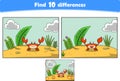 Funny cartoon crab. Find 10 differences. Kids Education games Royalty Free Stock Photo