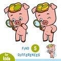 Find differences, education game, Pig and magnifier Royalty Free Stock Photo