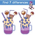 Find the differences educational children game. Kids activity sheet with milkshake Royalty Free Stock Photo