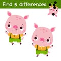 Find the differences educational children game. Kids activity with cute pig Royalty Free Stock Photo