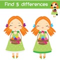 Find the differences educational children game. Kids activity sheet. Easter theme