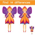 Find the differences educational children game. Kids activity sheet with flying fairy Royalty Free Stock Photo