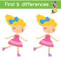 Find the differences educational children game. Kids activity sheet with roller skating girl Royalty Free Stock Photo