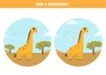 Find 5 differences. Educational game with cartoon giraffes Royalty Free Stock Photo