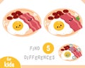 Find differences educational game, Cartoon illustration breakfast