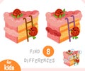 Find differences educational game, Cartoon illustration cake and strawberries