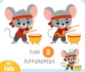 Find differences educational game for children, Chinese new year character mouse and drum