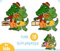 Find differences educational game for children, crocodiles on a date