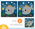 Find differences educational game for children, Cute monkfish and underwater cave