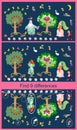 Find differences. Educational game for children. Cute picture with cheerful apple-trees, cucumber, eggplant and carrot