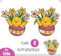 Find differences educational game for children, Easter illustration. Little bird and colored egg