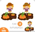 Find differences educational game, Cute scarecrow and pumpkin patch Royalty Free Stock Photo