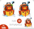 Find differences educational game for kids, Cartoon backpack and curious mice