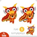 Find differences, educational game for kids, Chinese new year character tiger in dragon costume