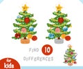 Find differences educational game for kids, Christmas tree with cute toys