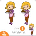 Find differences, educational game for kids, Girl and burgers on a tray Royalty Free Stock Photo