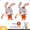 Find differences, educational game for kids, Rabbit and chinese new year decoration