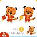 Find differences, educational game for kids, Tiger and chinese lantern