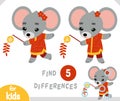 Find differences educational game, Rat and chinese new year decoration