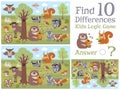 Find differences educational kids game with forest animal characters vector illustration Royalty Free Stock Photo