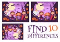 Find 10 Differences. Fascinating game for kids. Halloween holiday. Children in costumes. Worksheet with correct answer Royalty Free Stock Photo