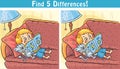 Find differences game with a cartoon boy reading a book Royalty Free Stock Photo