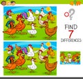 Find differences game with chickens animal characters Royalty Free Stock Photo
