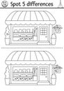 Find differences game for children. Educational black and white activity with cute bakery, croissant, baguette. Puzzle for kids