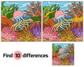 Find differences, game for children (jellyfish and background) Royalty Free Stock Photo