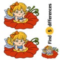 Find differences, game for children: little fairy