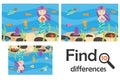 Find 10 differences, game for children, mermaid underwater in cartoon style, education game for kids, preschool worksheet activity Royalty Free Stock Photo