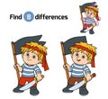 Find differences, game for children (pirate boy)