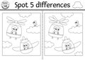 Find differences game for children. Transportation black and white activity with plane, helicopter with pilots flying in the sky.