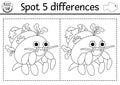 Find differences game for children. Under the sea black and white educational activity with cute hermit crab. Ocean life line Royalty Free Stock Photo