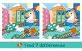 Find 7 differences. Game for children. Vector color illustration. Horse with dog in city. Cartoon cute characters. Royalty Free Stock Photo