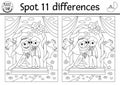 Find differences game for children. Wedding black and white activity with cute married couple under the arch. Marriage coloring Royalty Free Stock Photo