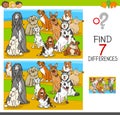 Find differences game with dog animal characters Royalty Free Stock Photo