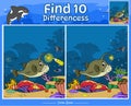 Find Differences game for kids with Angler Fish cartoon ocean Royalty Free Stock Photo