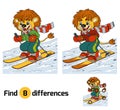 Find differences game: little lion skiing