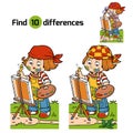 Find differences (Girl artist draws on nature, open air) Royalty Free Stock Photo