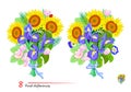 Find 8 differences. Illustration of a bouquet of flowers. Logic puzzle game for children and adults. Page for kids brain teaser