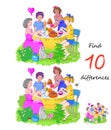 Find 10 differences. Illustration of boys and girls celebrating a birthday. Logic puzzle game for children and adults. Page for Royalty Free Stock Photo