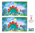 Find 8 differences. Illustration of cute dinosaur. Logic puzzle game for children and adults. Page for kids brain teaser book.