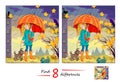 Find 8 differences. Illustration of a little girl walking with puppy. Logic puzzle game for children and adults. Page for kids Royalty Free Stock Photo