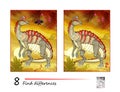 Find 8 differences. Illustration of prehistoric extinct dinosaur corythosaurus. Logic puzzle game for children and adults. Page